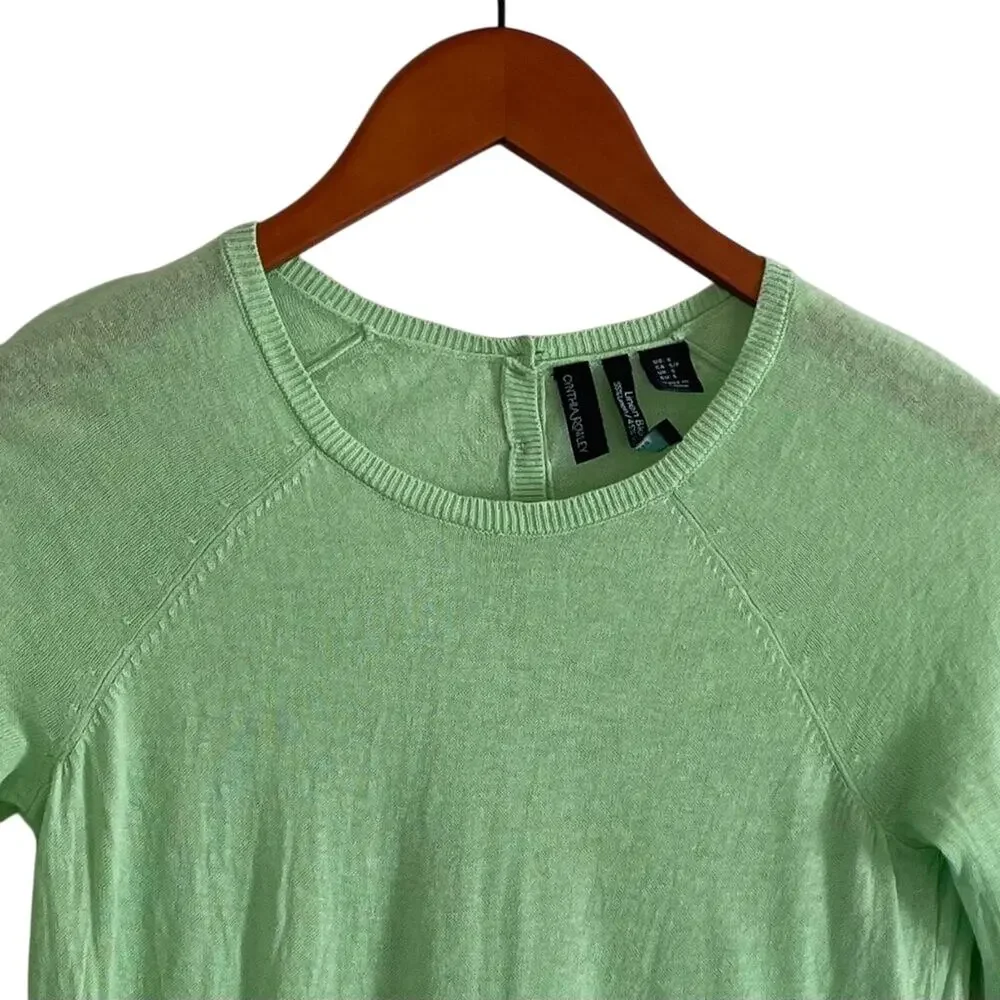 Cynthia Rowley Pale Green Linen Blend Crew Neck Sweater, 3/4 Sleeve, Small